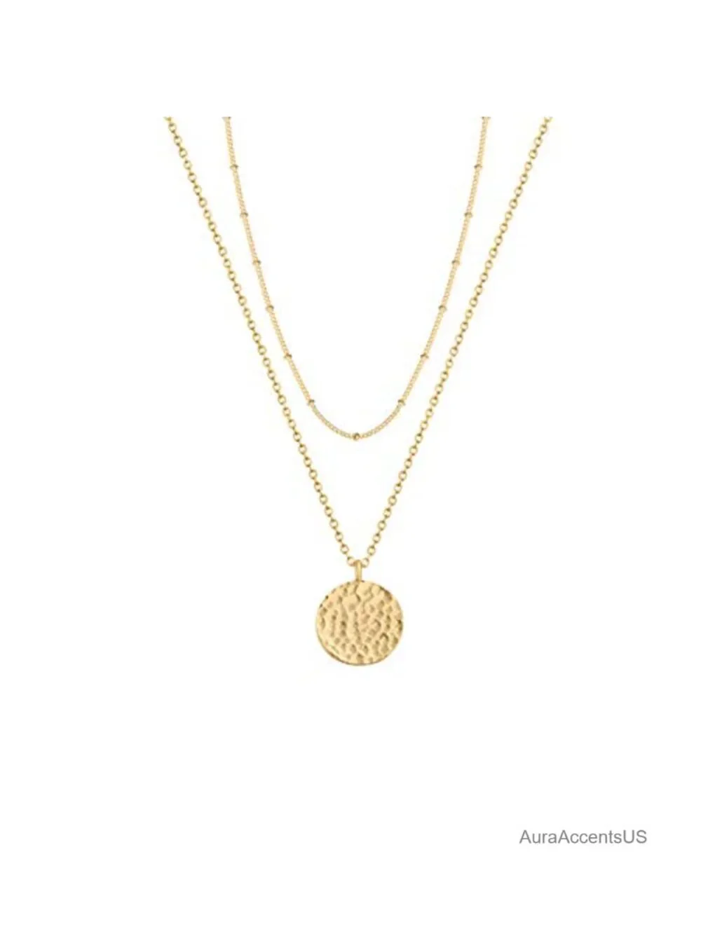 14K Gold Plated Layered Coin Pendant Necklace Set with Moon Phases Dainty
